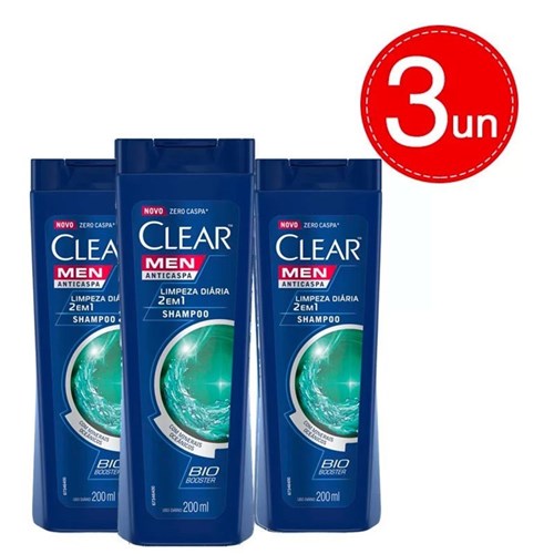 Shampoo Clear Men Anticaspa Limpeza Diária 2 em 1 200Ml Leve 3 Pague 2