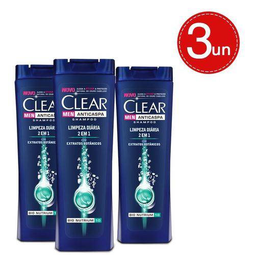 Shampoo Clear Men Anticaspa Limpeza Diária 2 em 1 200ml 3 Unidades