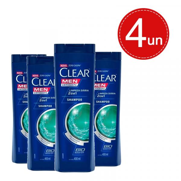 Shampoo Clear Men Anticaspa Limpeza Diária 2 em 1 400ml Leve 4 Pague 2