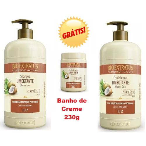 Shampoo Condicionador 1 Litro e Máscara 230g Umectante Óleo de Coco Bio Extratus