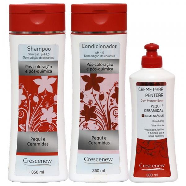 Shampoo, Condicionador e Creme de Pentear Sem Enxague de Pequi Cabelos Tintos - Crescenew