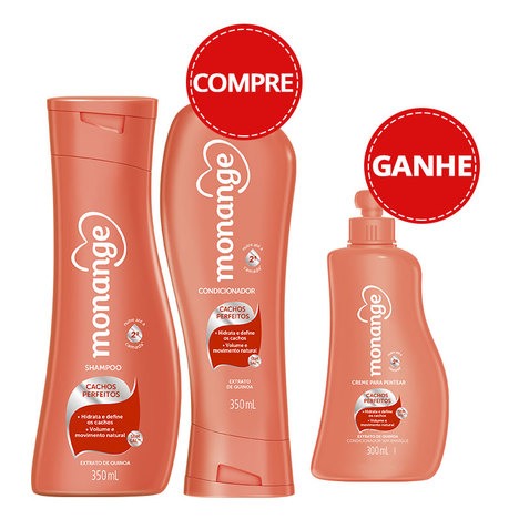 Shampoo + Condicionador Ganhe Creme para Pentear Monange Cachos Perfeitos