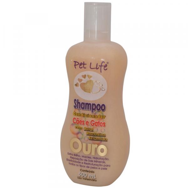 Shampoo Condicionador para Cães e Gatos com Ouro Queratina Pet Life - 500 ML
