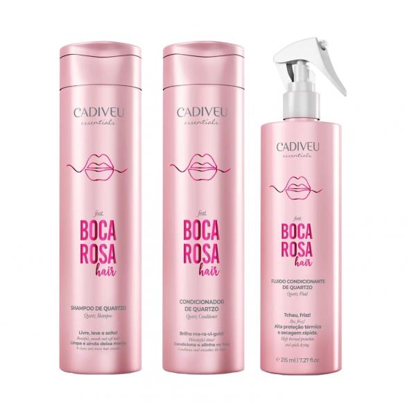 Shampoo e Condicionador de Quartzo 250ml + Leave-in Protetor Térmico Fluído 250ml Boca Rosa Hair Cadiveu C/3