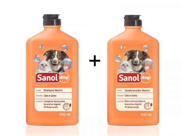 Shampoo e Condicionador Neutro para Cachorro e Gato Sanol Dog 500ml (Não Agride Pele e Pelagem dos Animais)