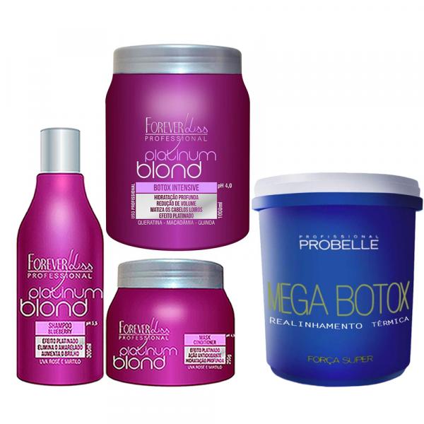 Shampoo e Máscara e Botox Platinum Blond e Mega Botox Capilar 1Kg Probelle - Forever Liss