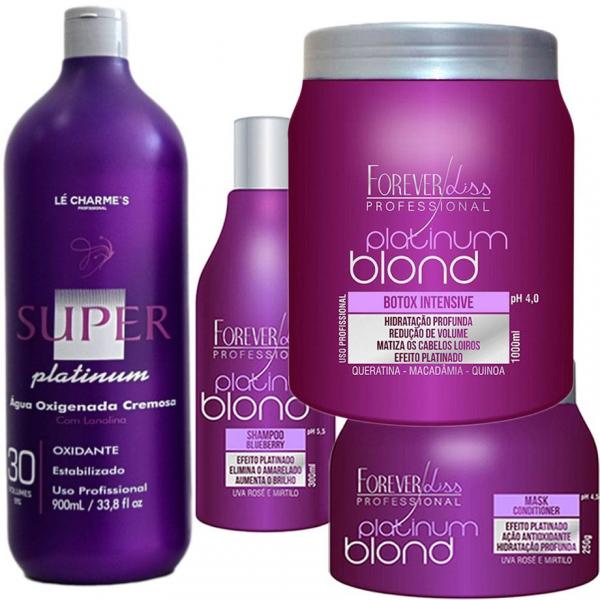 Shampoo e Máscara e Bottox Platinum Blond e Água Oxigenada OX 30Vol - Forever Liss