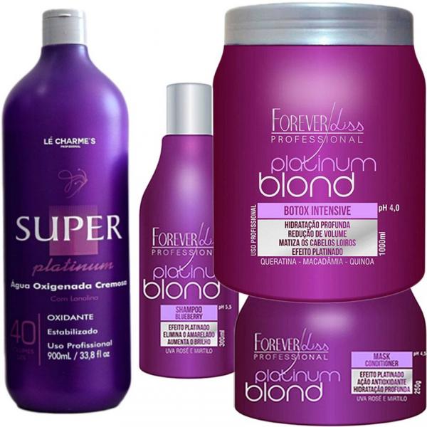 Shampoo e Máscara e Bottox Platinum Blond e Água Oxigenada OX 40Vol - Forever Liss