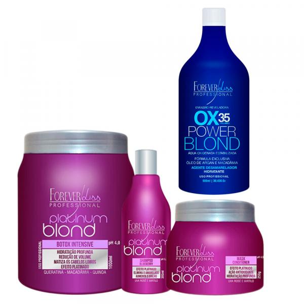 Shampoo e Máscara e Bottox Platinum Blond e Água Oxigenada OX 35 - Forever Liss