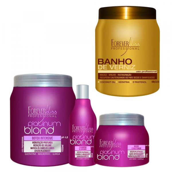 Shampoo e Máscara e Bottox Platinum Blond e Banho de Verniz Hidratação 1Kg - Forever Liss