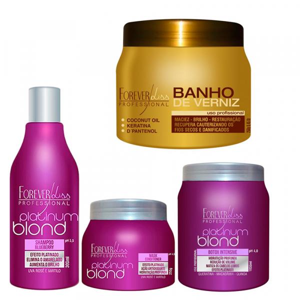 Shampoo e Máscara e Bottox Platinum Blond e Banho de Verniz Hidratação 250gr - Forever Liss