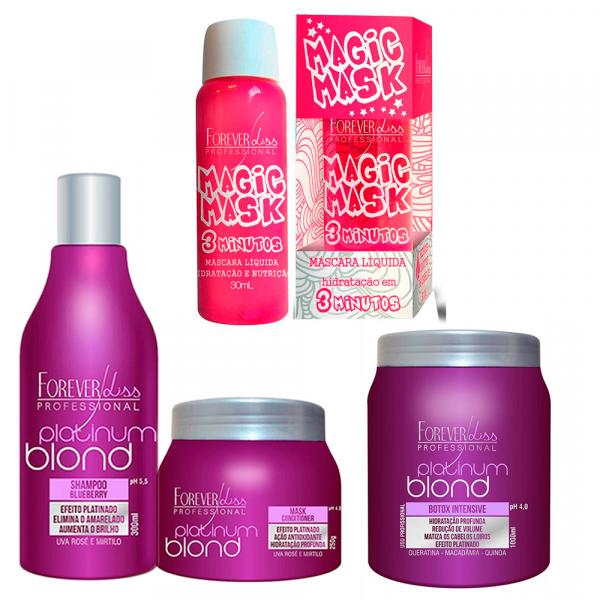 Shampoo e Máscara e Bottox Platinum Blond e Magic Mask Hidratação Instantânea - Forever Liss
