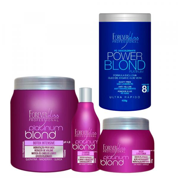 Shampoo e Máscara e Bottox Platinum Blond e Pó Descolorante Azul 450g - Forever Liss