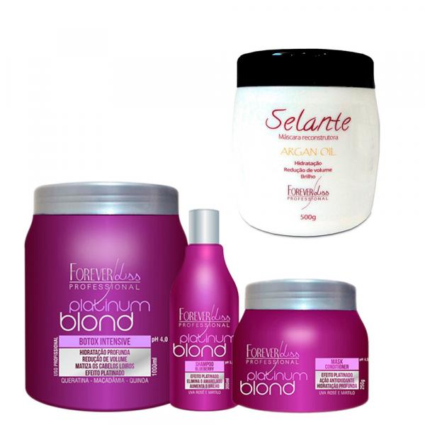 Shampoo e Máscara e Bottox Platinum Blond e Selante Térmico Argan Oil 500gr - Forever Liss