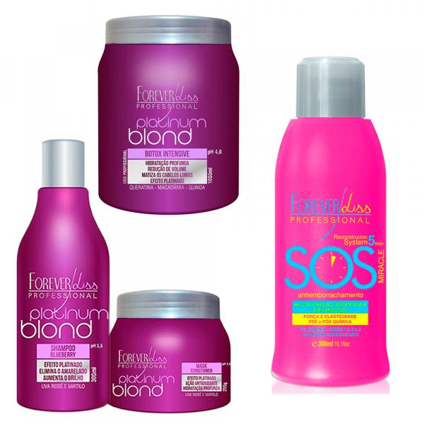 Shampoo e Máscara e Bottox Platinum Blond e SOS Antiemborrachamento - Forever Liss