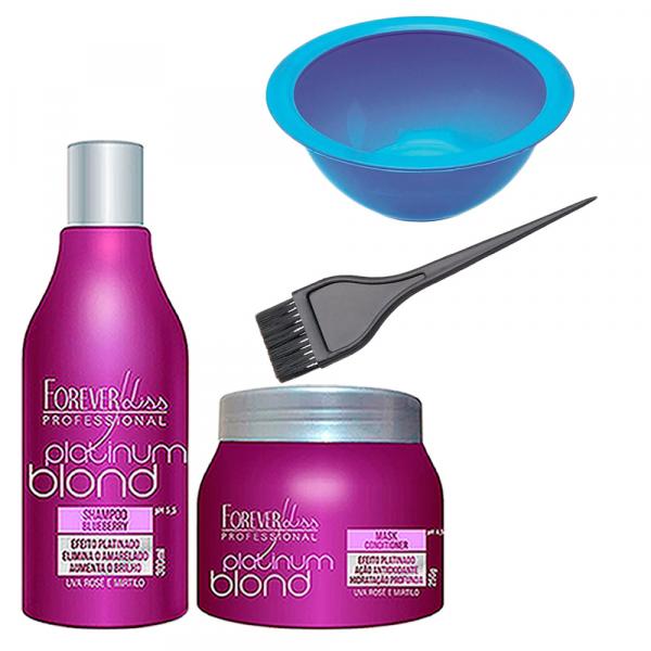 Shampoo e Máscara Matizador Platinum Blond e Porte com Pincel - Forever Liss