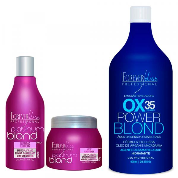 Shampoo e Máscara Platinum Blond e Água Oxigenada OX Vol 35 - Forever Liss