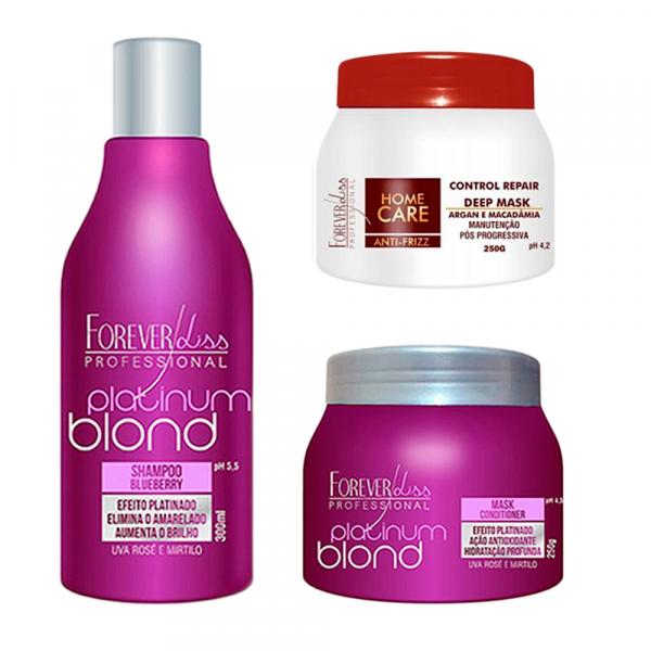Shampoo e Máscara Platinum Blond e Máscara Pós Progressiva Manutenção - Forever Liss