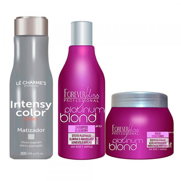 Shampoo e Máscara Platinum Blond e Matizador Prata Intensy Color 300ml - Forever Liss