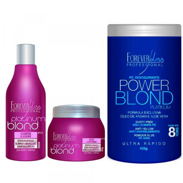Shampoo e Máscara Platinum Blond e Pó Descolorante Azul 450gr - Forever Liss