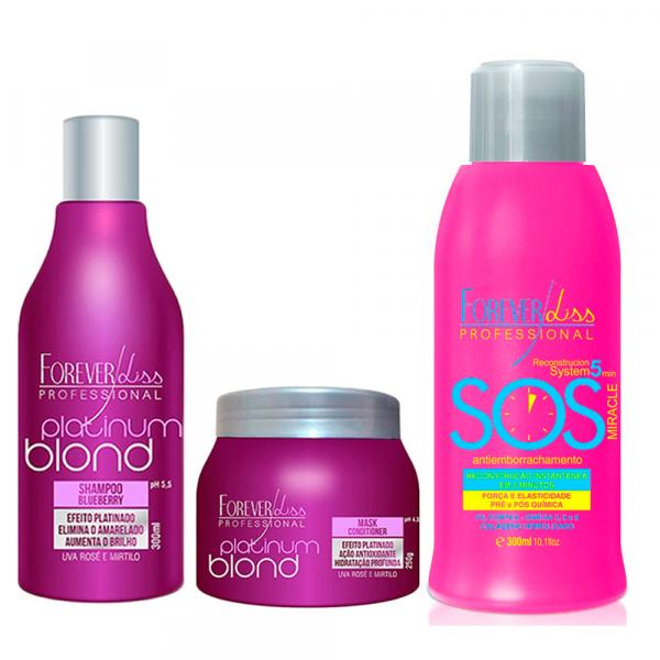 Shampoo e Máscara Platinum Blond e SOS Antiemborrachamento 300ml - Forever Liss