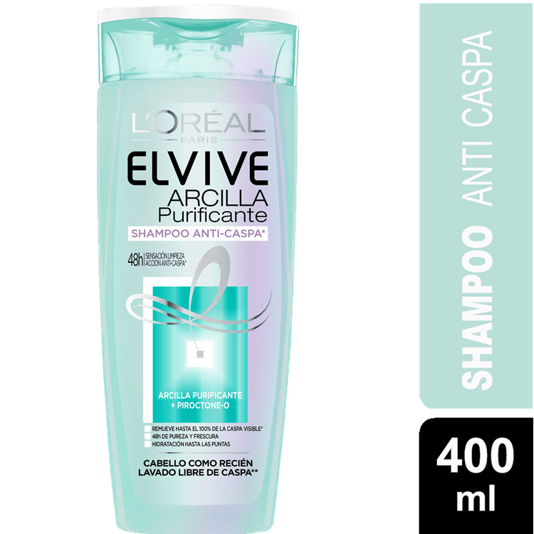 Shampoo Elvive 400 Ml, Arcilla Purificante Anticaspa