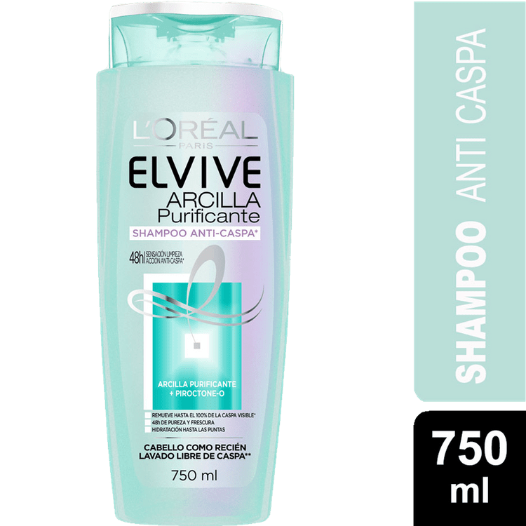 Shampoo Elvive 750 Ml, Arcilla Purificante, Anticaspa