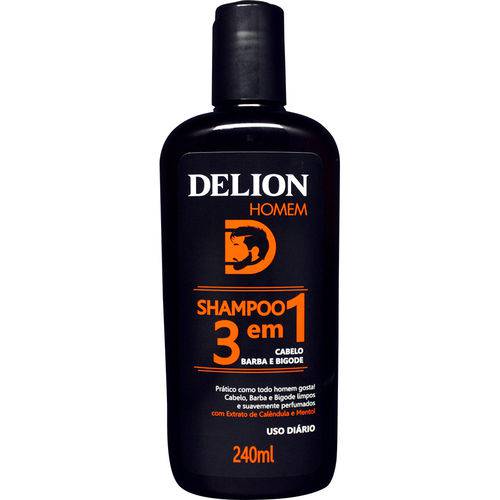 Shampoo 3 em 1 - Barba, Cabelo e Bigode 240ml - Delion Homem