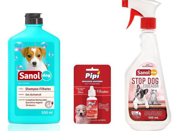 Shampoo Filhote + Atrativo Canino Xixi Sim + Educador Sanitario Stop Dog - Sanol