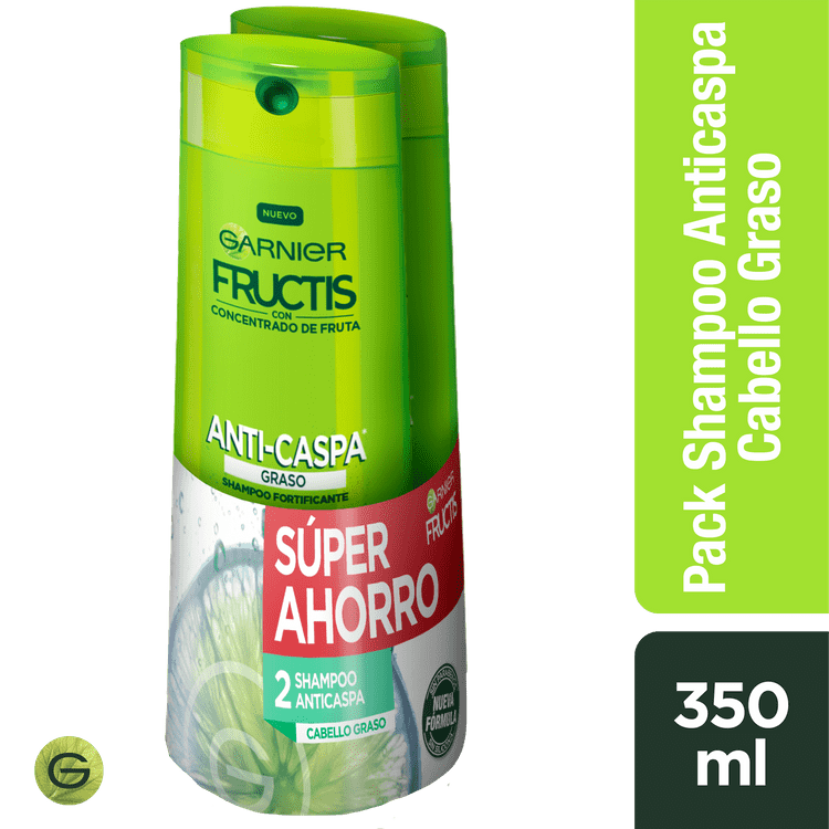 Shampoo Fructis Anticaspa Cabello Graso 350 Ml, 2 Unid.