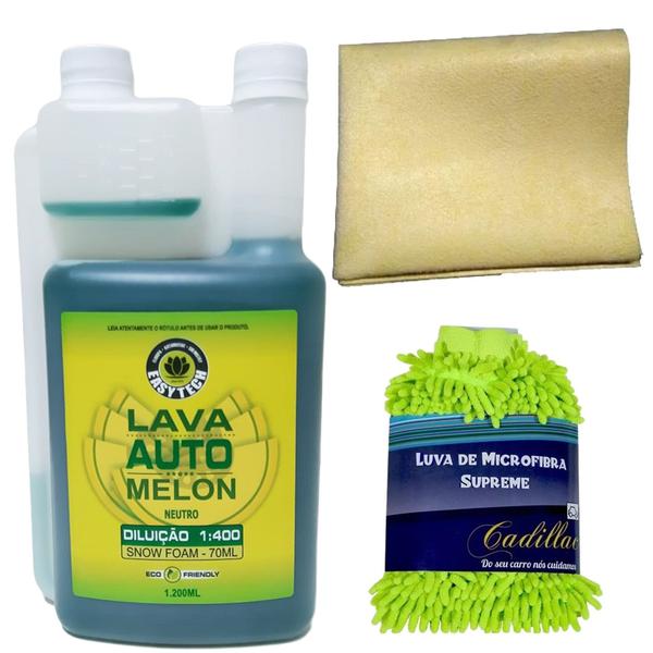 Shampoo Lava Auto 1:400 Melon Easytech Luva Couro de Secagem
