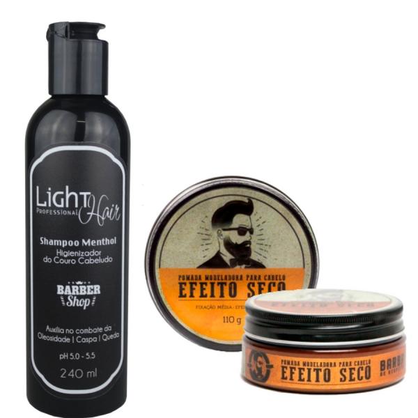 Shampoo Menthol Light Hair 240 Ml + Pomada Modeladora Efeito Seco 110 G - Barba de Respeito + Light Hair