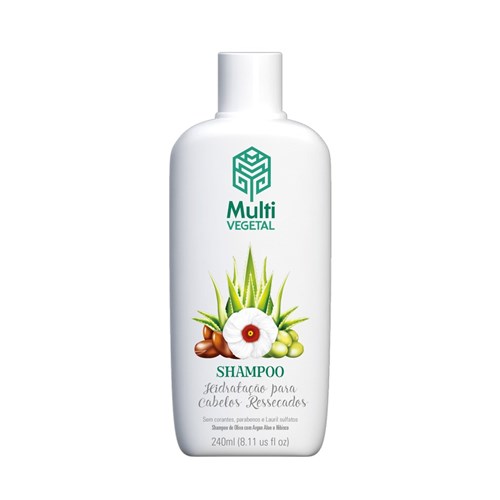 Shampoo Natural Vegano Multi Vegetal Oliva, Argan, Aloe e Hibisco 240 Ml