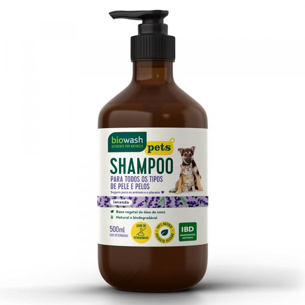 Shampoo Natural para Cachorro e Gato de Lavanda da Biowash 500 Ml