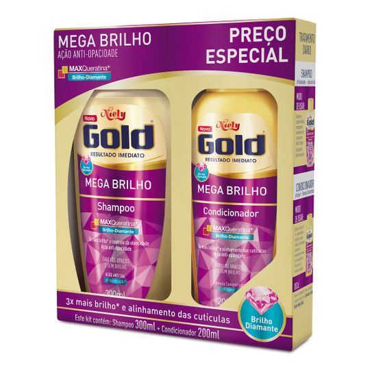 Shampoo Niely Gold Mega Brilho 300ml + Condicionador Niely Gold Mega Brilho 200ml
