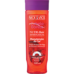 Shampoo - Nutri-Hair Manutenção da Cor Cereja e Proteínas de Trigo - Cabelos Coloridos e Mechados Phytolan 300 Ml - Nick&Vick