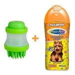 Shampoo Para Cachorro e Escova De Silicone Para Banho Pet