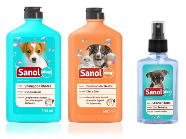 Shampoo para Cães Filhotes + Perfume Colônia Filhotes Baby + Condicionador Neutro Sanol - Kit Banho Cães Filhotes