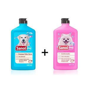 Shampoo para Cães Pelos Claros e Condicionador Revitalizante para Cachorro Sanol