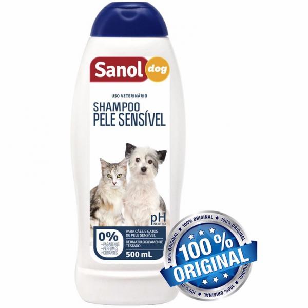Shampoo para Peles Sensíveis Cães Gatos Sanol Dog 500 Ml