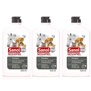 Shampoo Peróxido de Benzoila para Cachorro, Gato, Cavalo, Bactericida Seborreico Novapiel Sanol 500ml - 3 Und