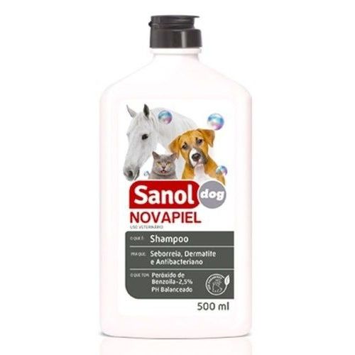 Shampoo Peróxido de Benzoila para Cachorro, Gato, Cavalo, Bactericida Seborreico Novapiel Sanol 500ml