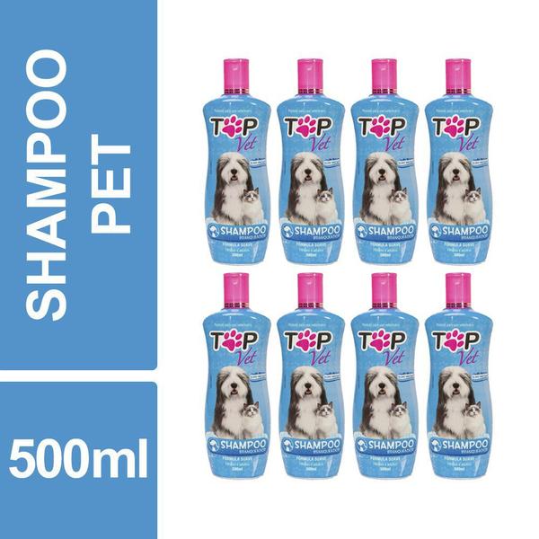 Shampoo Pet Branqueador Cães e Gatos Top Vet 500ml Kit 8un