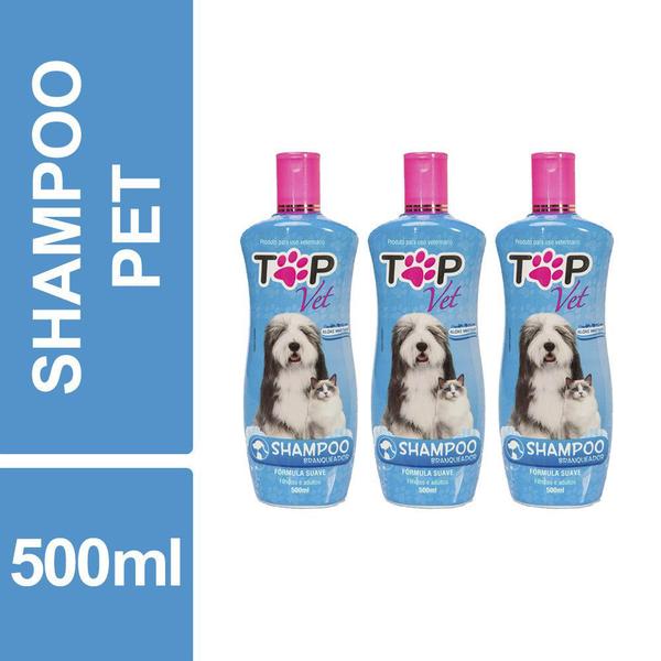 Shampoo Pet Branqueador Cães e Gatos Top Vet 500ml Kit 3un
