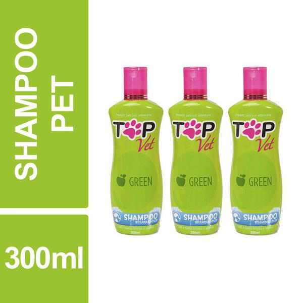 Shampoo Pet Branqueador Green Cão Gato Top Vet 300ml Kit 3un