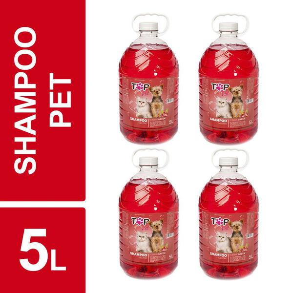 Shampoo Pet Frutas Vermelhas Cães e Gatos Top Vet 5l Kit 4un