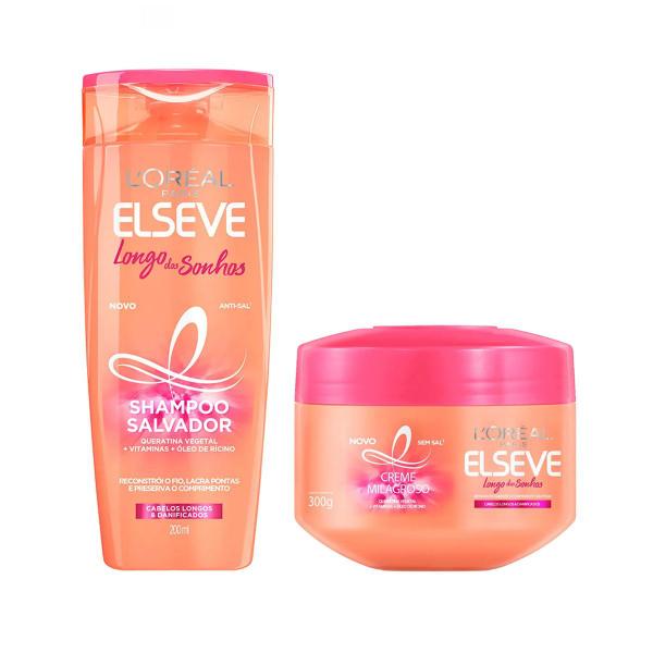 Shampoo Salvador 200ml + Creme Milagroso de Tratamento 300g - Elseve Longo dos Sonhos Loréal Paris Kit C/2 Itens