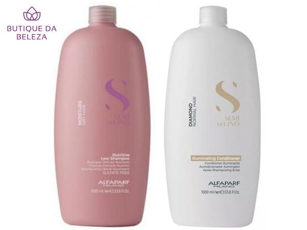 Shampoo Semi Di Lino Moisture e Condicionador Diamond 1 L - Alfaparf