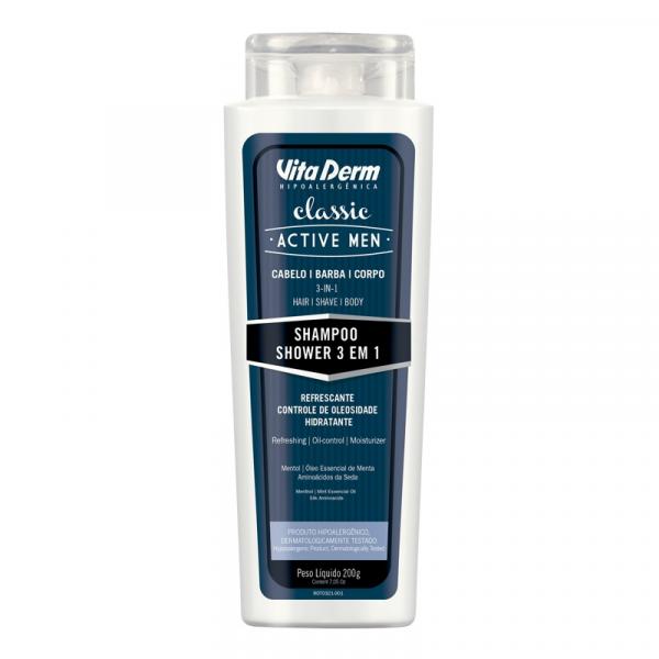 Shampoo Shower 3 em 1 Cabelo/Barba/Corpo Classic Active Men Vita Derm 200g