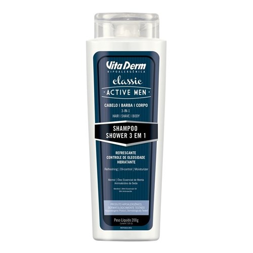 Shampoo Shower 3 em 1 Cabelo/barba/corpo Classic Active Men Vita Derm...